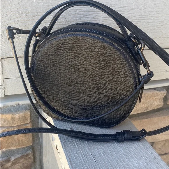 Coach Black Leather Cat Motif Round Crossbody with Yellow Eye Accents - Picture 6 of 11